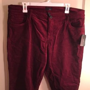 Red corduroy skinny jeans
